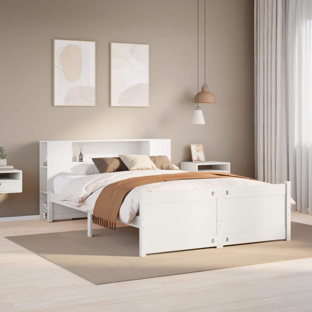 seng med reol uden madras 140x200 cm massivt fyrretræ hvid