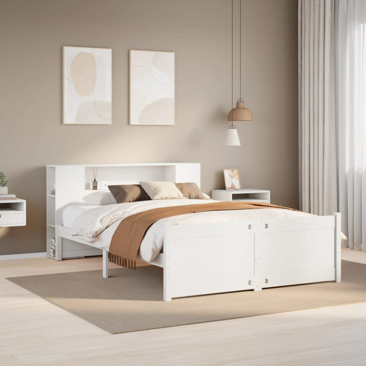 seng med reol uden madras 160x200 cm massivt fyrretræ hvid