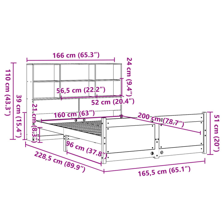 seng med reol uden madras 160x200 cm massivt fyrretræ hvid