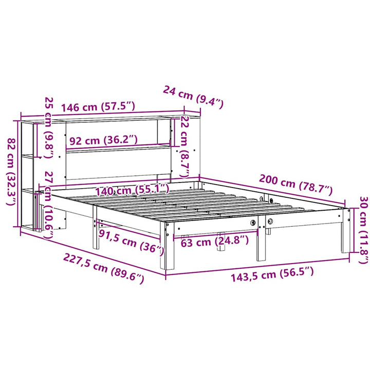 seng med reol uden madras 140x200 cm massivt fyrretræ hvid