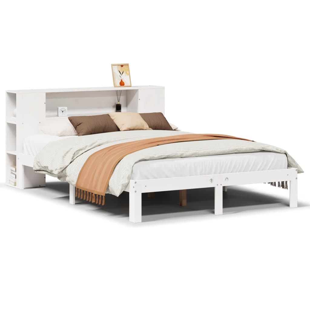 seng med reol uden madras 150x200 cm massivt fyrretræ hvid