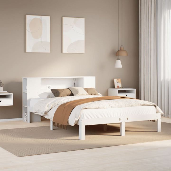 seng med reol uden madras 150x200 cm massivt fyrretræ hvid