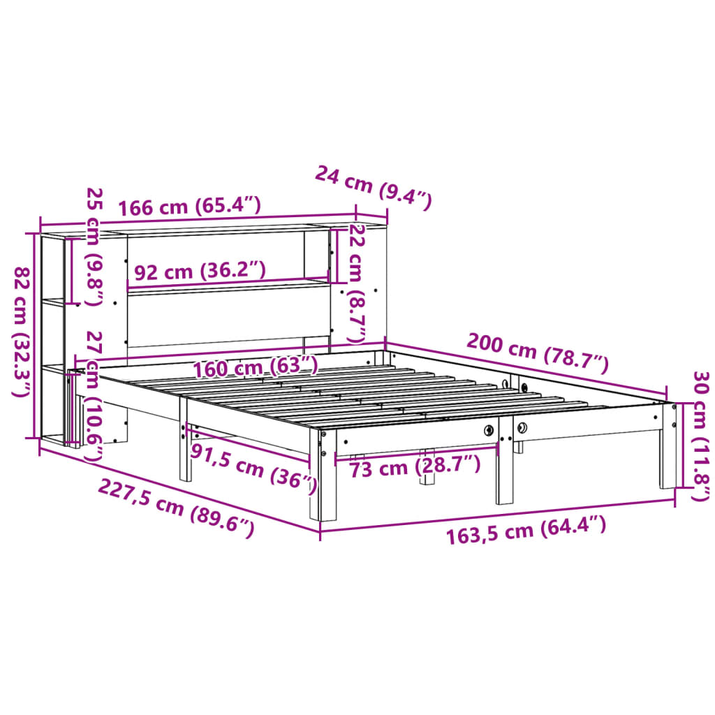 seng med reol uden madras 160x200 cm massivt fyrretræ