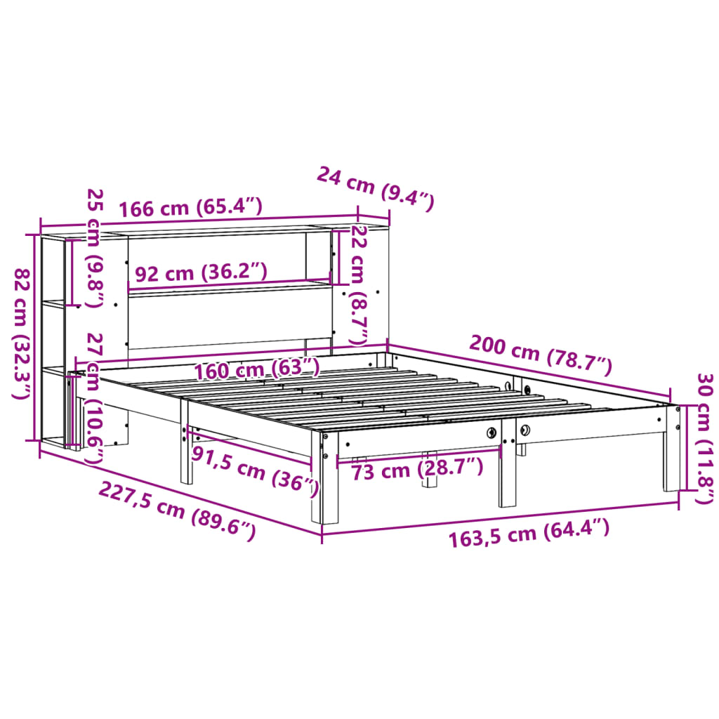 seng med reol uden madras 160x200 cm massivt fyrretræ hvid