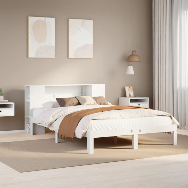 seng med reol uden madras 160x200 cm massivt fyrretræ hvid