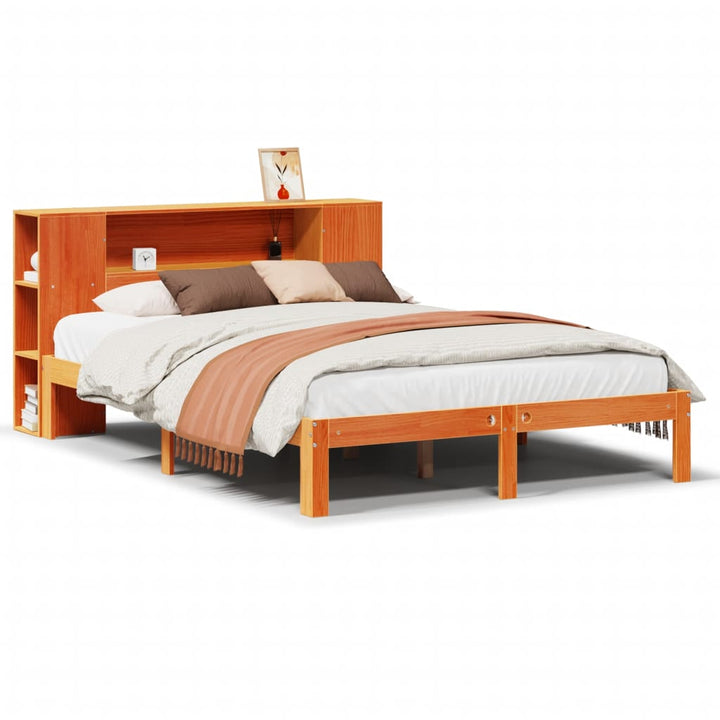 seng med reol uden madras 135x190cm massivt fyrretræ gyldenbrun