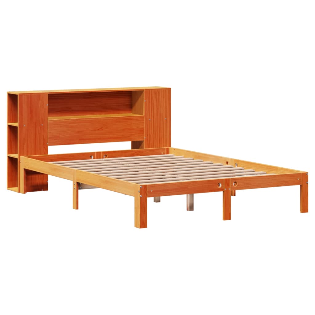 seng med reol uden madras 135x190cm massivt fyrretræ gyldenbrun