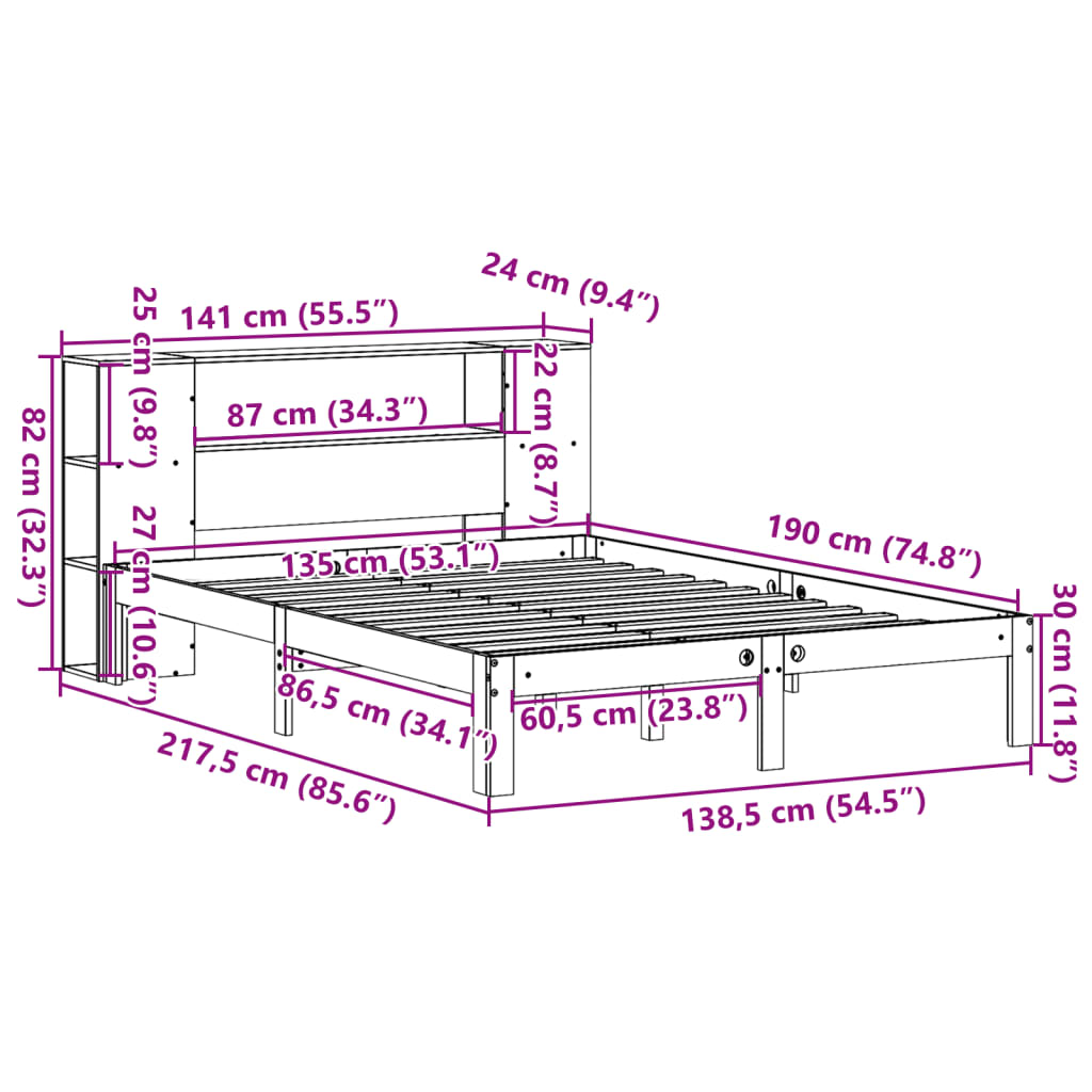 seng med reol uden madras 135x190cm massivt fyrretræ gyldenbrun