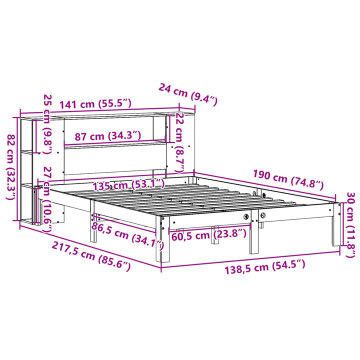 seng med reol uden madras 135x190cm massivt fyrretræ gyldenbrun
