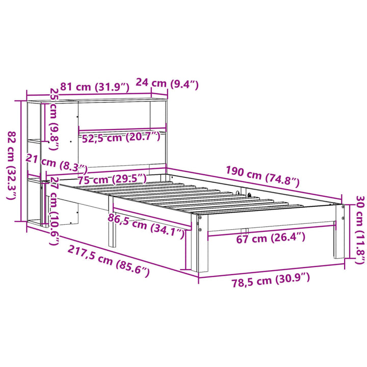 seng med reol uden madras 75x190 cm massivt fyrretræ hvid