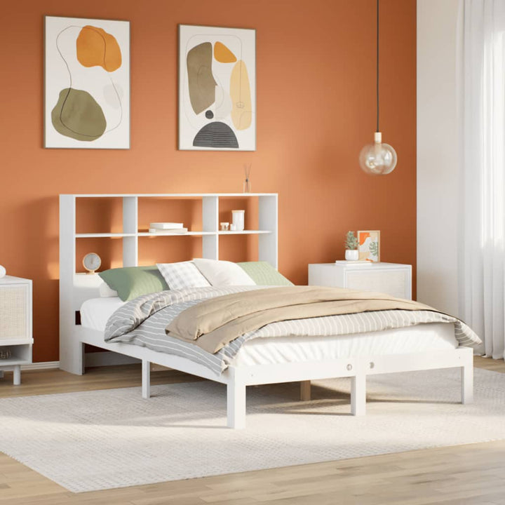 seng med reol uden madras 140x190 cm massivt fyrretræ hvid