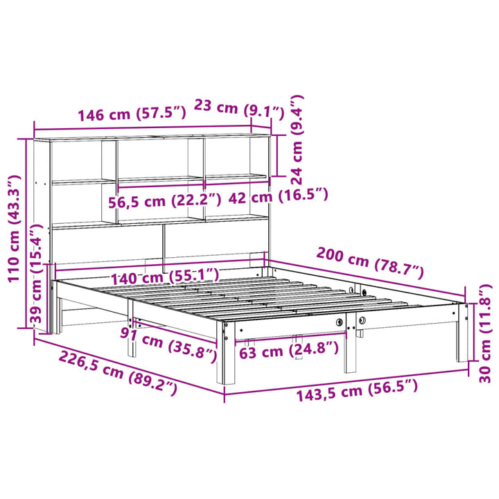 seng med reol uden madras 140x200 cm massivt fyrretræ hvid