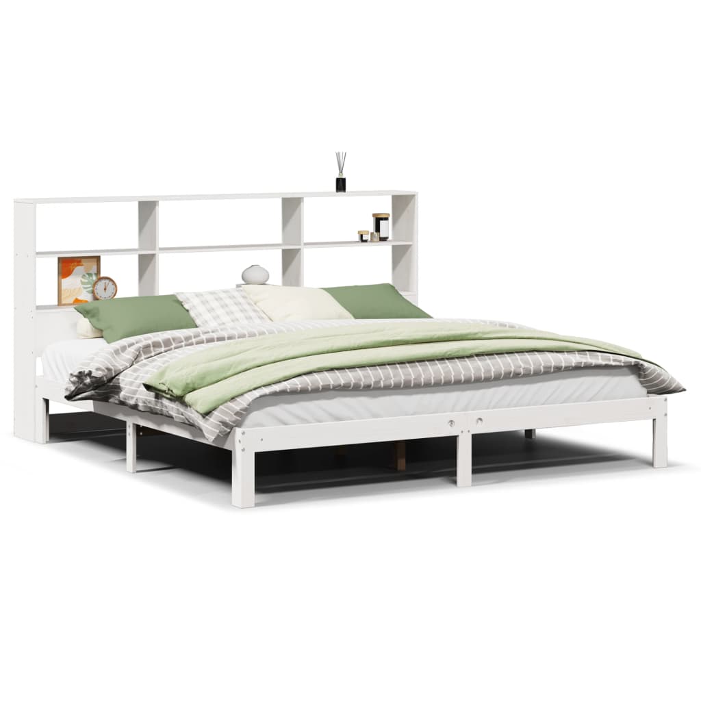 seng med reol uden madras 180x200 cm massivt fyrretræ hvid