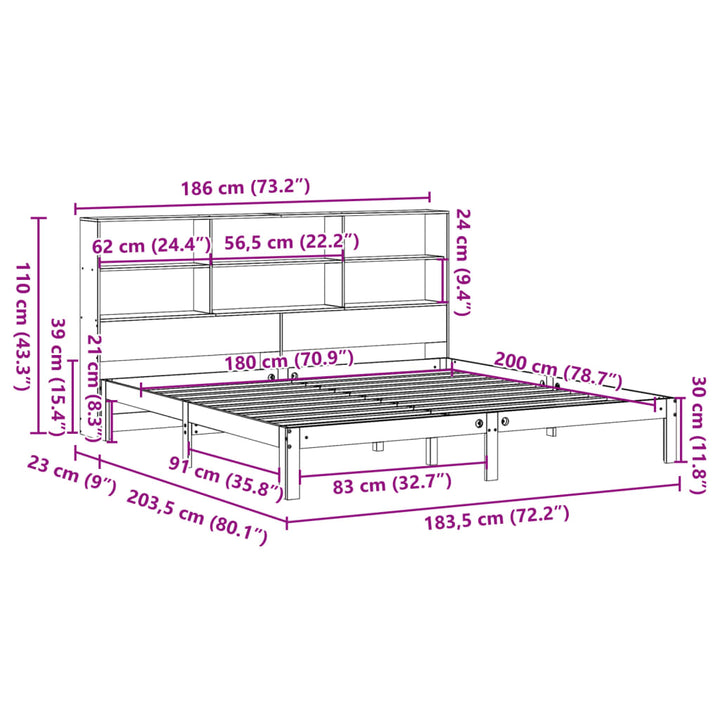 seng med reol uden madras 180x200 cm massivt fyrretræ hvid