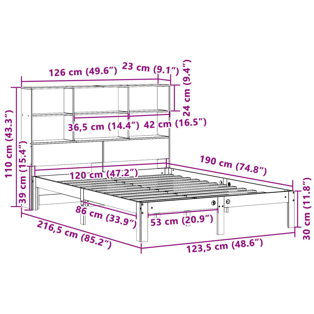 seng med reol uden madras 120x190cm massivt fyrretræ gyldenbrun
