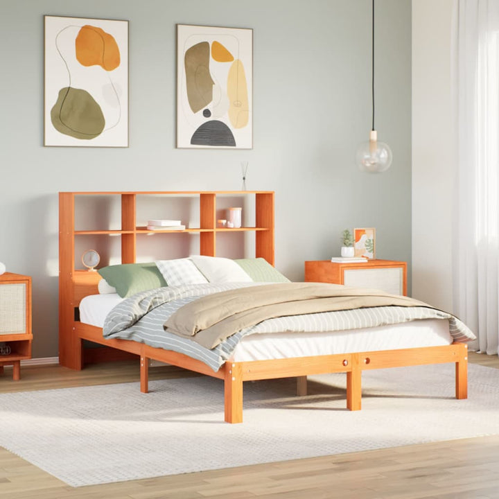 seng med reol uden madras 120x190cm massivt fyrretræ gyldenbrun