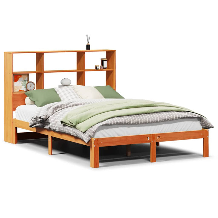 seng med reol uden madras 135x190cm massivt fyrretræ gyldenbrun