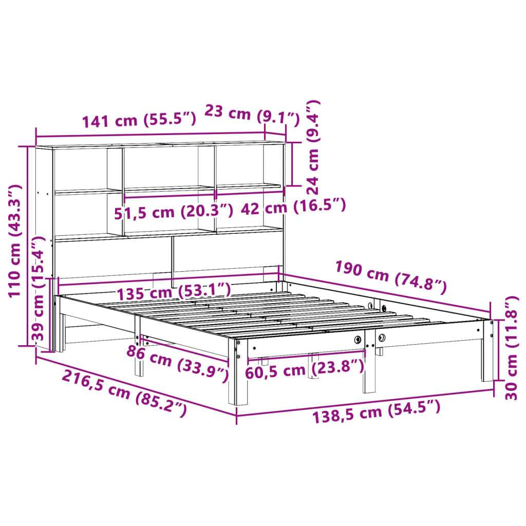 seng med reol uden madras 135x190cm massivt fyrretræ gyldenbrun