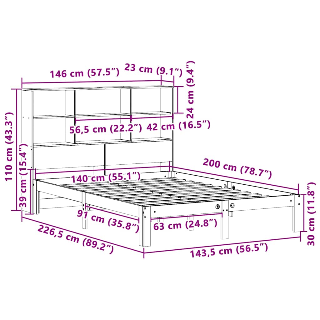 seng med reol uden madras 140x200cm massivt fyrretræ gyldenbrun
