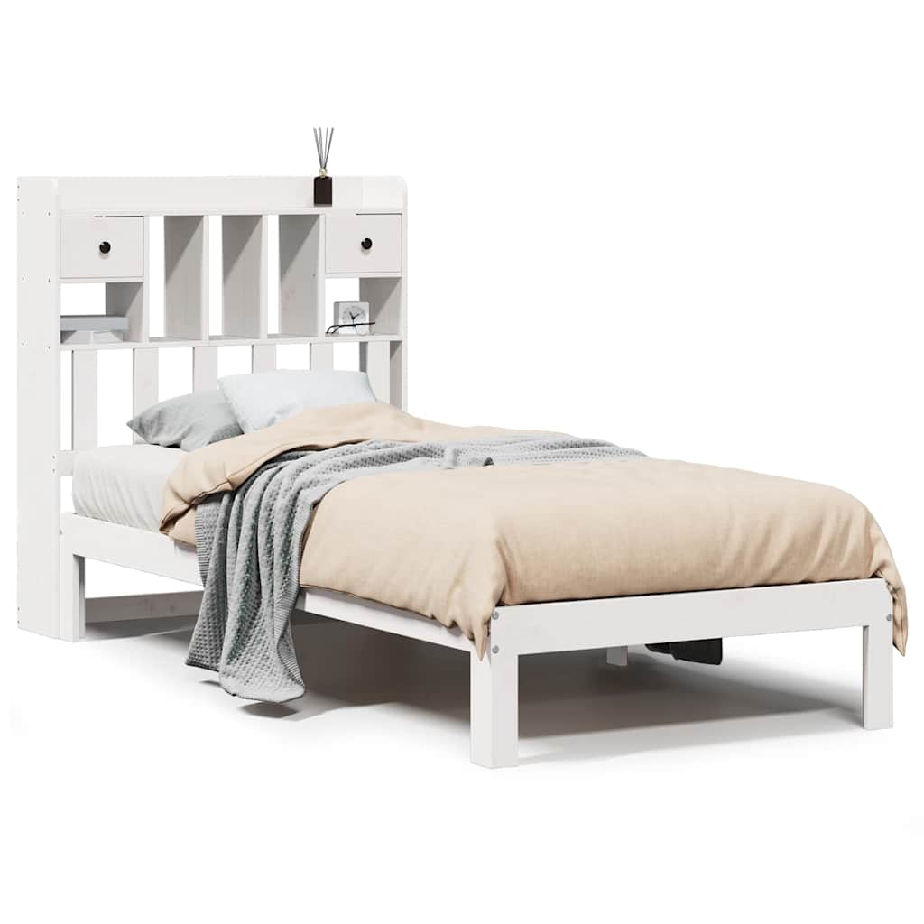 seng med reol uden madras 75x190 cm massivt fyrretræ hvid