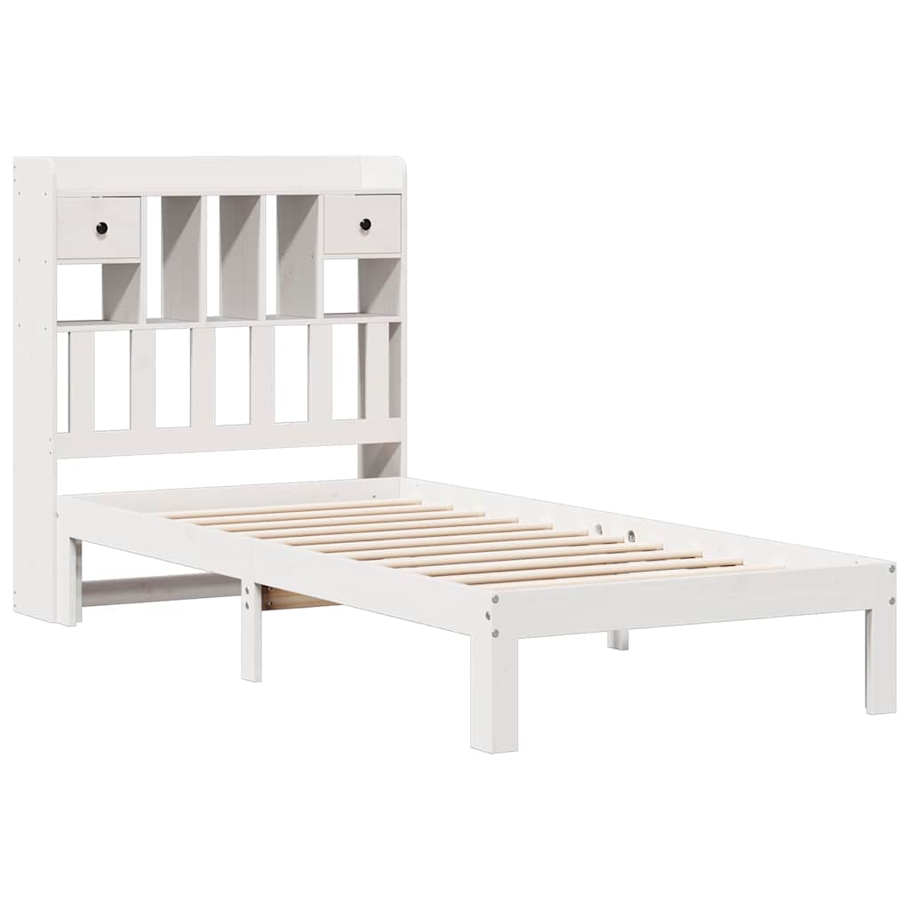seng med reol uden madras 75x190 cm massivt fyrretræ hvid