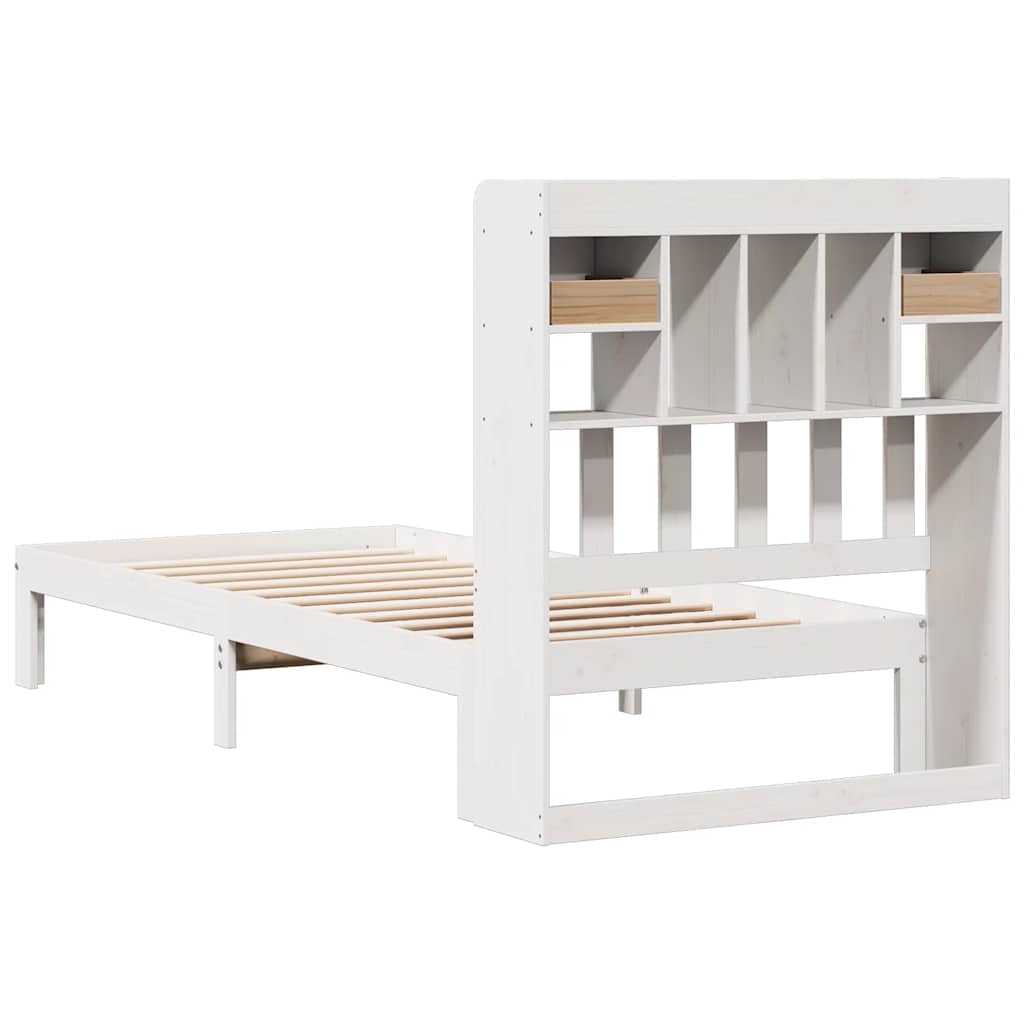 seng med reol uden madras 75x190 cm massivt fyrretræ hvid