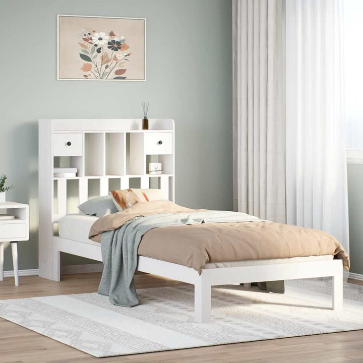 seng med reol uden madras 75x190 cm massivt fyrretræ hvid