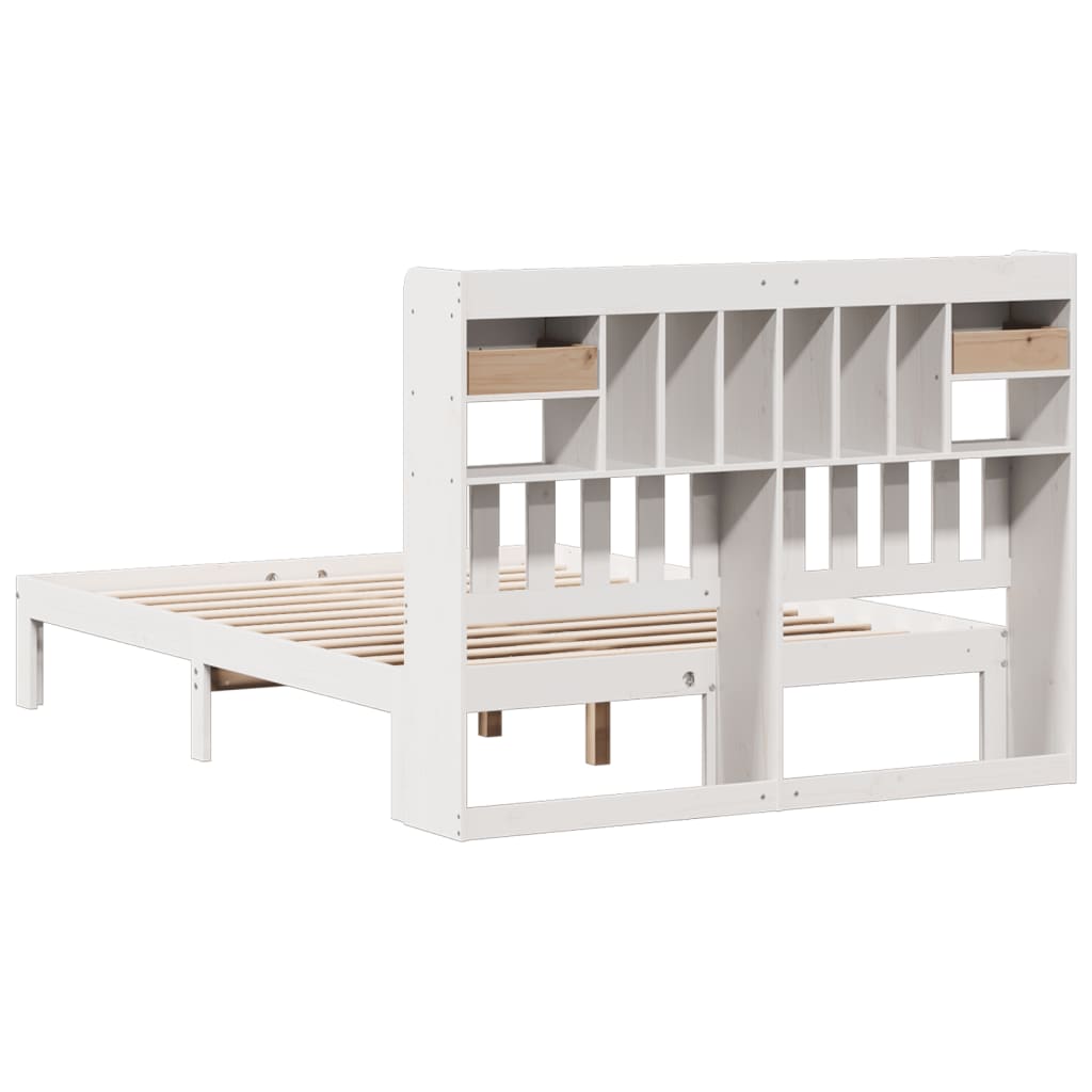 seng med reol uden madras 140x190 cm massivt fyrretræ hvid