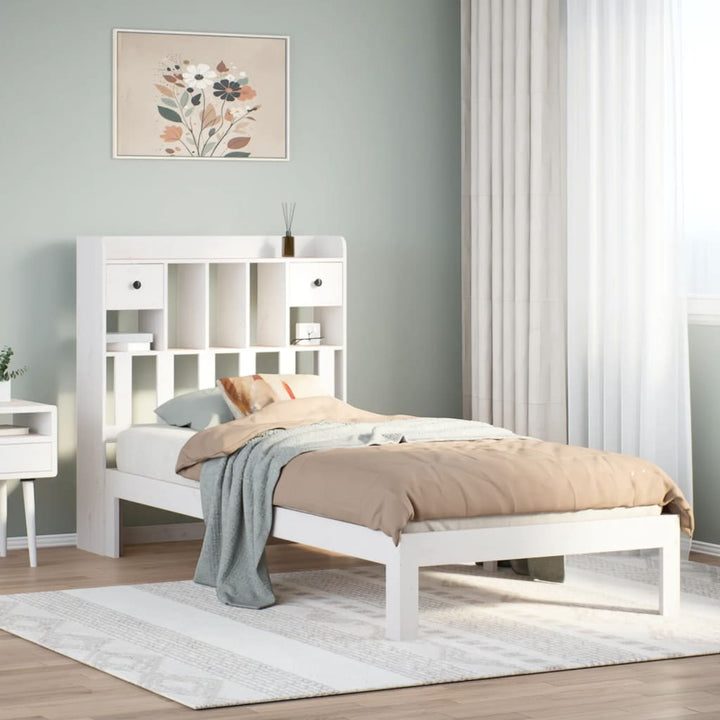 seng med reol uden madras 90x200 cm massivt fyrretræ hvid