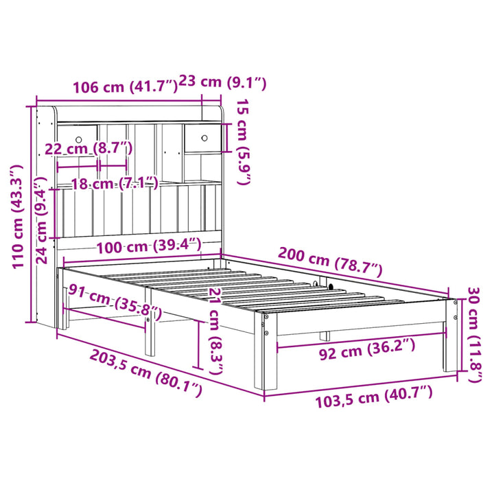 seng med reol uden madras 100x200 cm massivt fyrretræ
