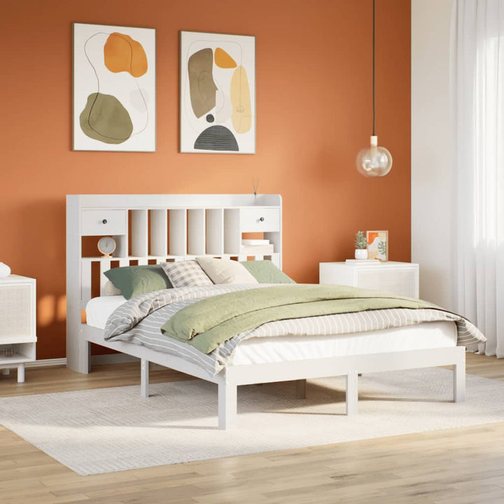 seng med reol uden madras 140x200 cm massivt fyrretræ hvid