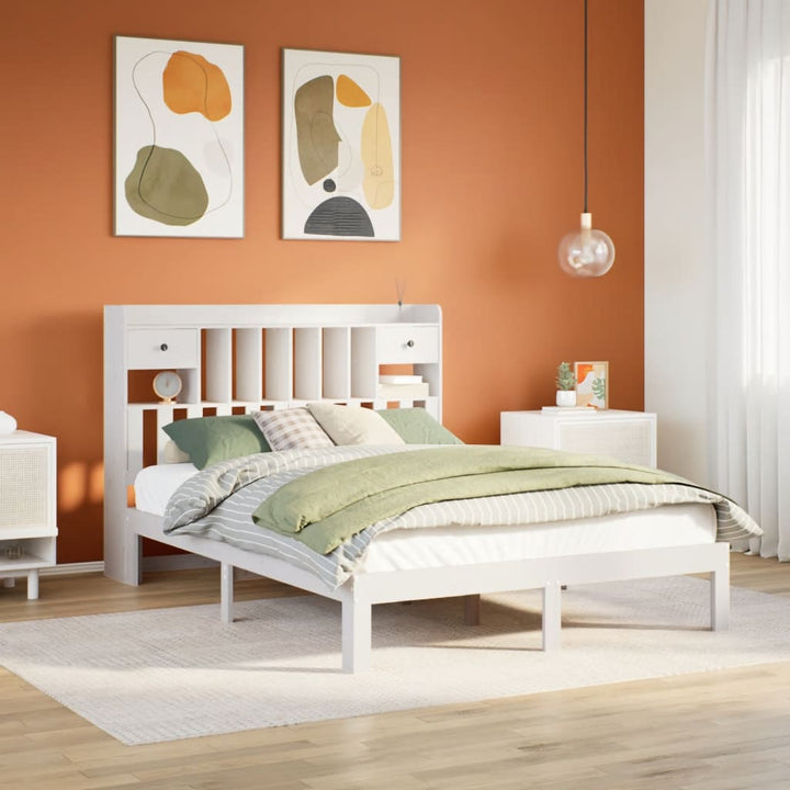 seng med reol uden madras 150x200 cm massivt fyrretræ hvid