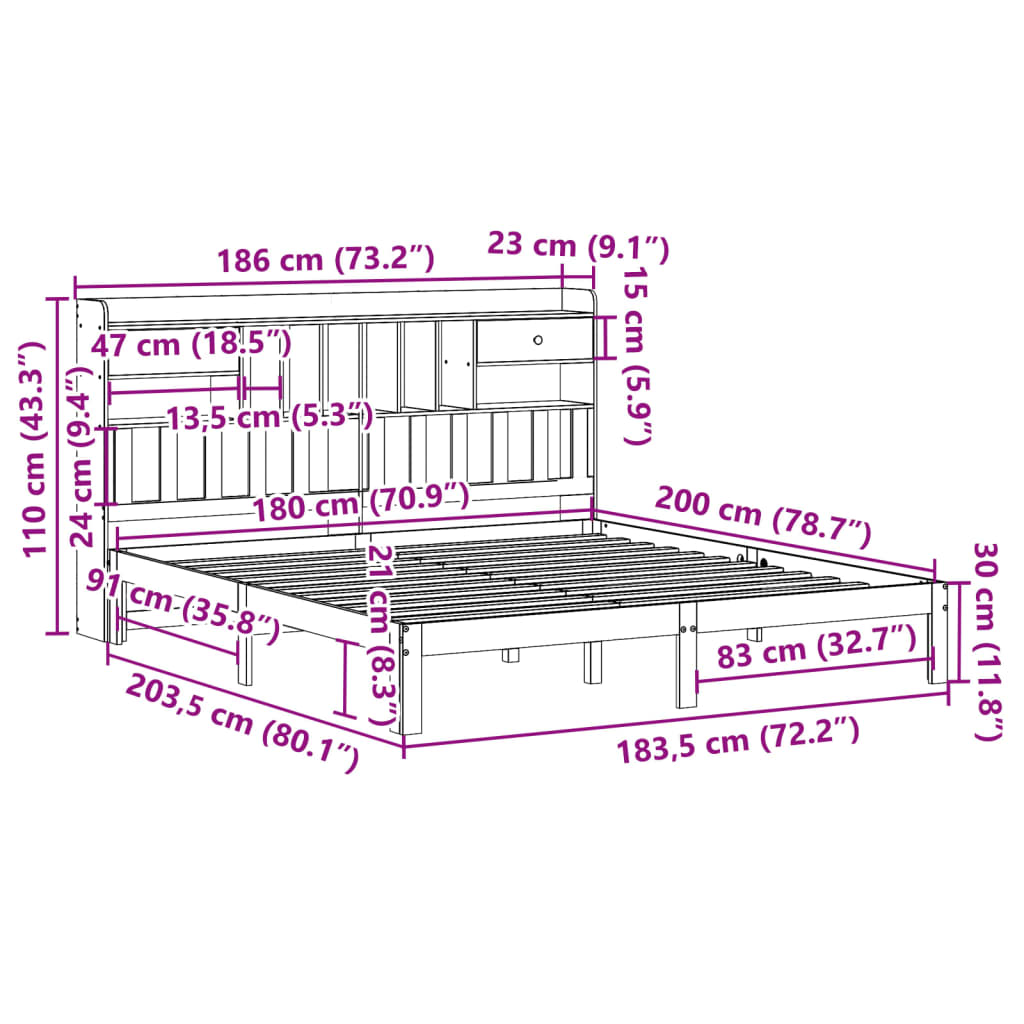 seng med reol uden madras 180x200 cm massivt fyrretræ hvid
