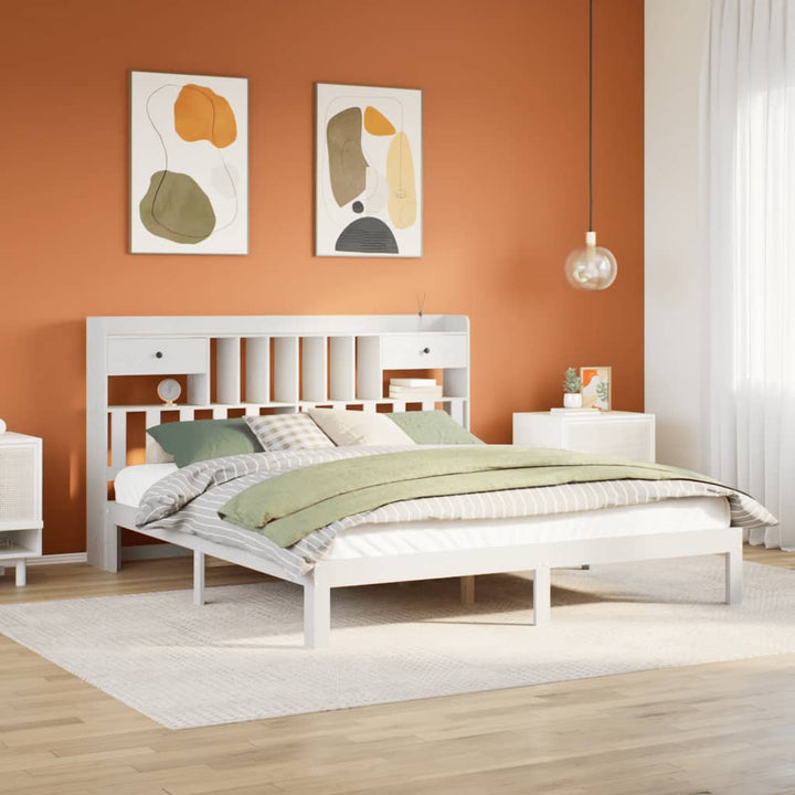 seng med reol uden madras 180x200 cm massivt fyrretræ hvid