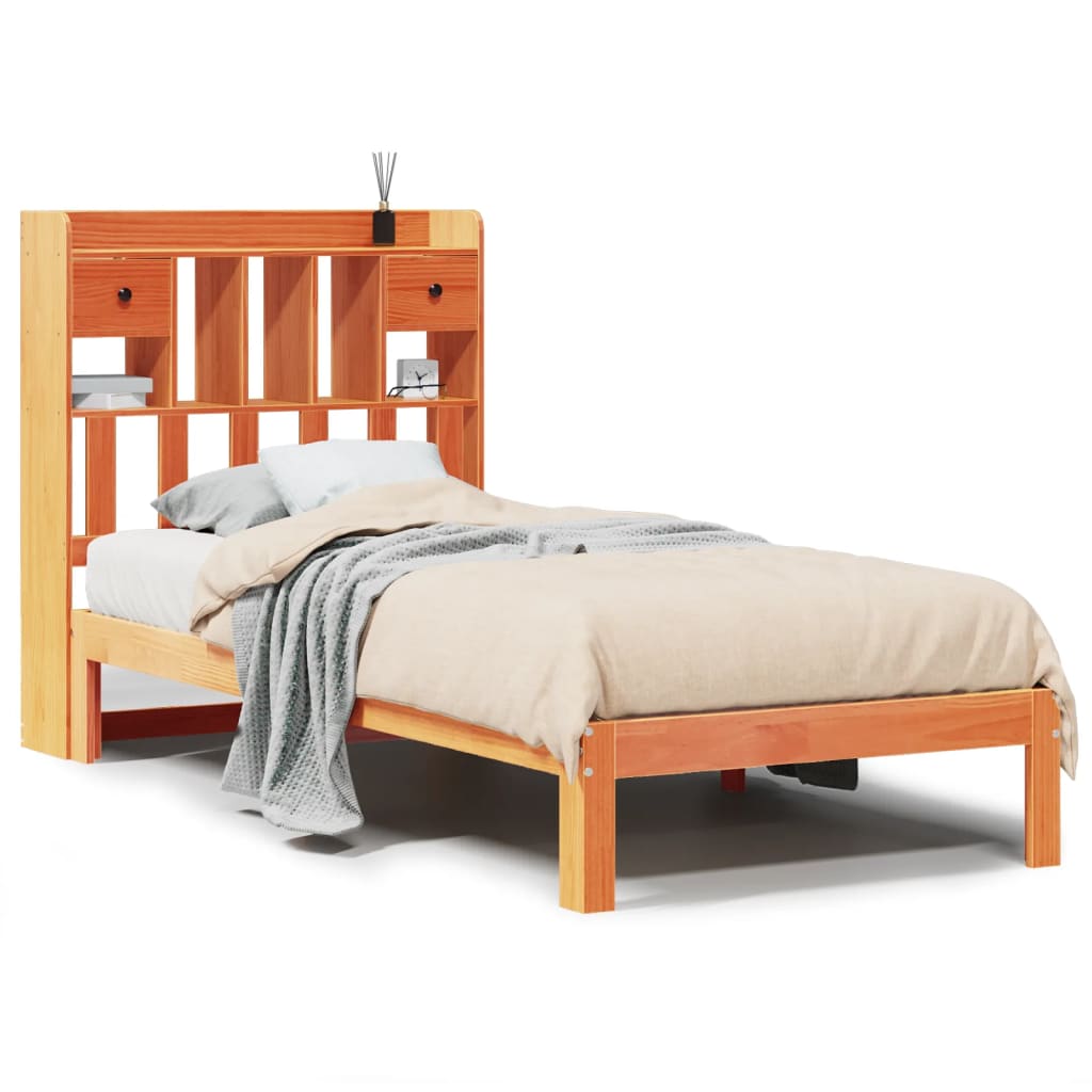 seng med reol uden madras 75x190 cm massivt fyrretræ gyldenbrun