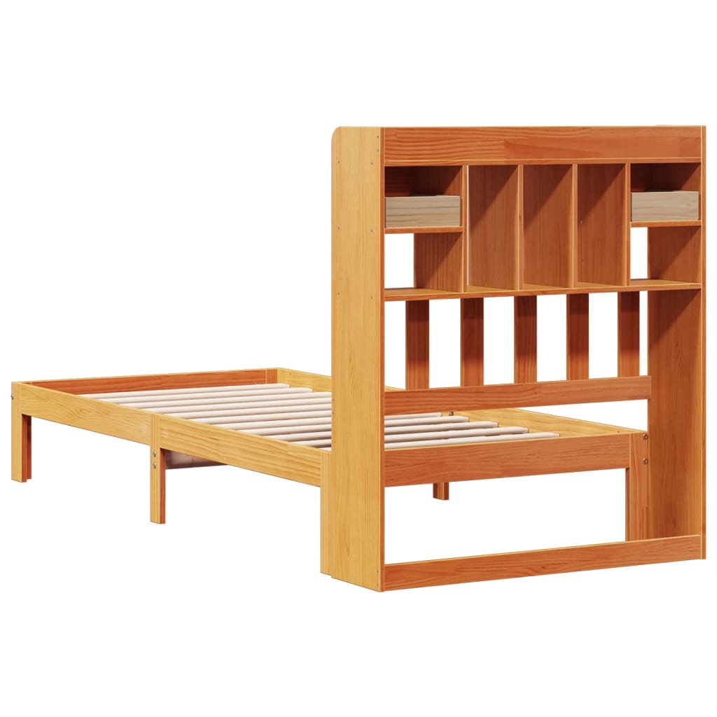 seng med reol uden madras 75x190 cm massivt fyrretræ gyldenbrun