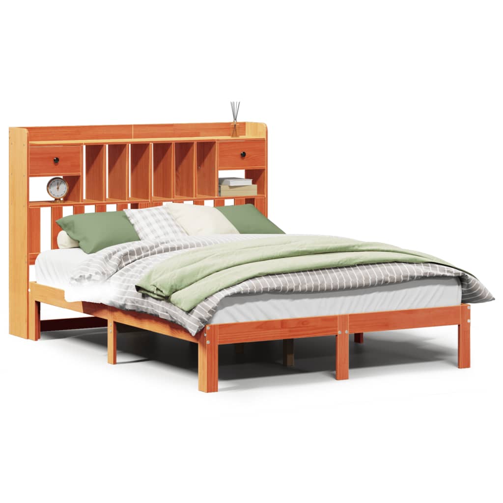 seng med reol uden madras 135x190cm massivt fyrretræ gyldenbrun