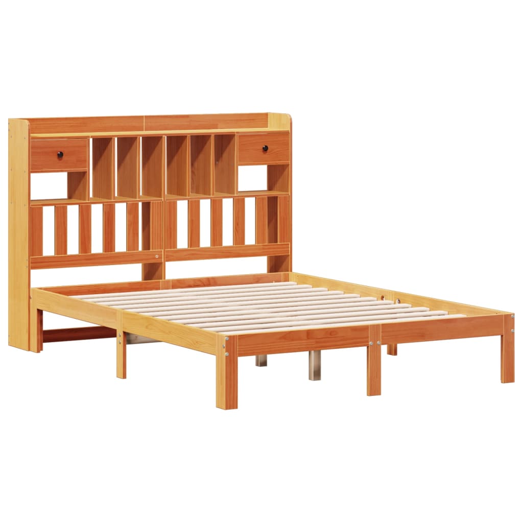 seng med reol uden madras 135x190cm massivt fyrretræ gyldenbrun