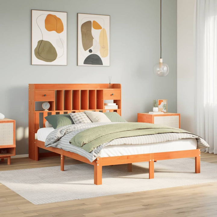 seng med reol uden madras 135x190cm massivt fyrretræ gyldenbrun