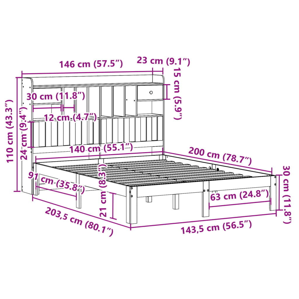 seng med reol uden madras 140x200cm massivt fyrretræ gyldenbrun