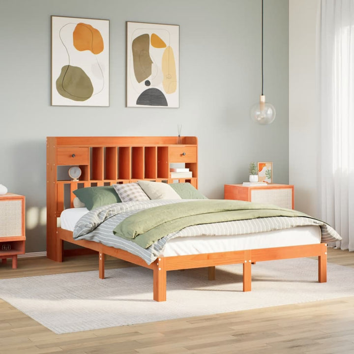seng med reol uden madras 140x200cm massivt fyrretræ gyldenbrun