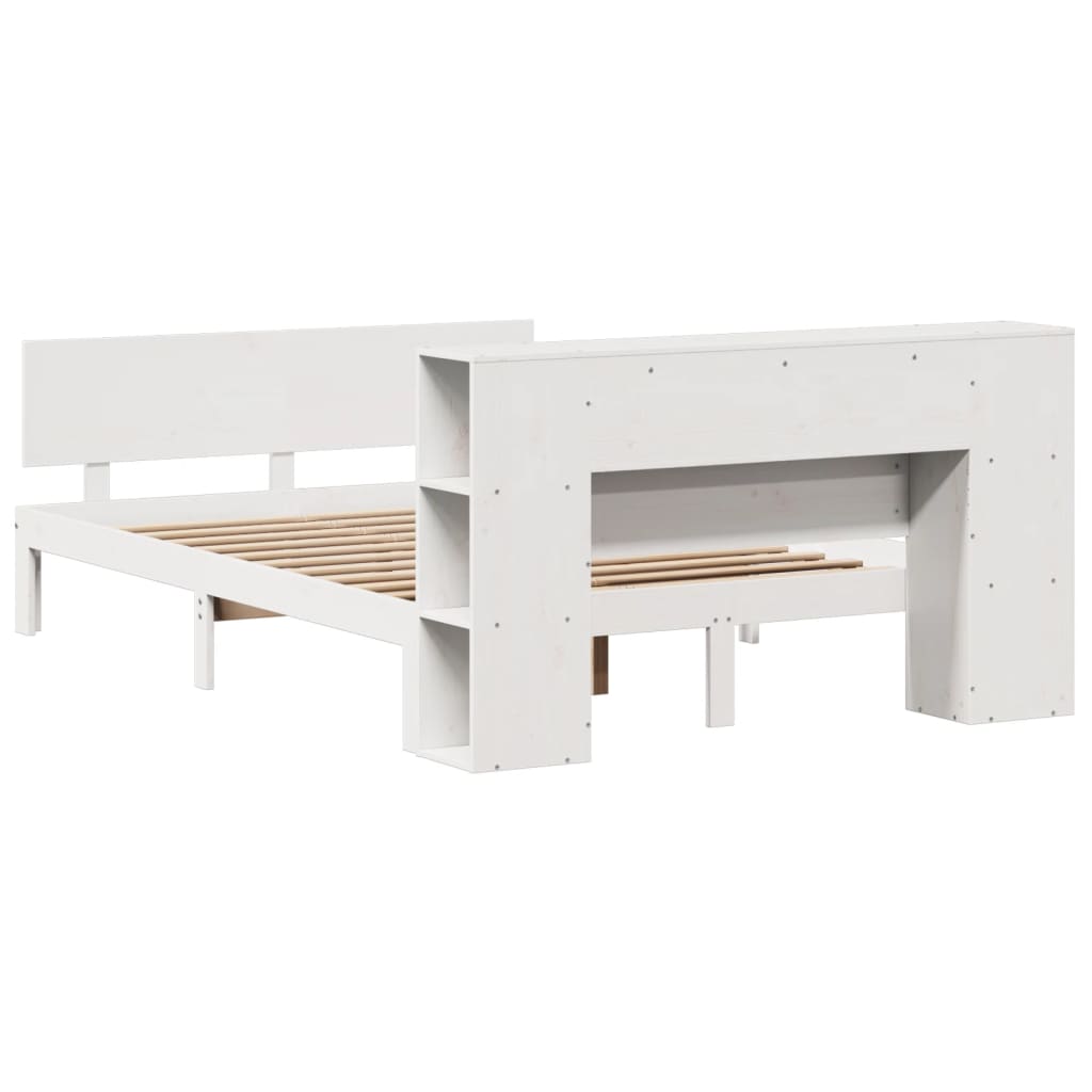seng med reol uden madras 120x190 cm massivt fyrretræ hvid
