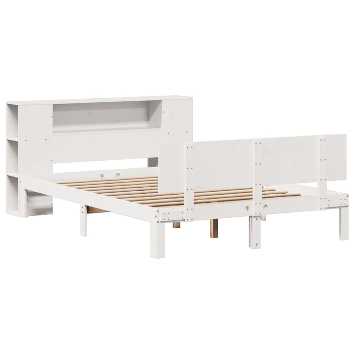 seng med reol uden madras 135x190 cm massivt fyrretræ hvid