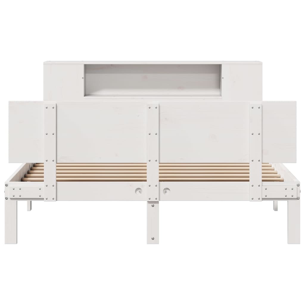 seng med reol uden madras 135x190 cm massivt fyrretræ hvid