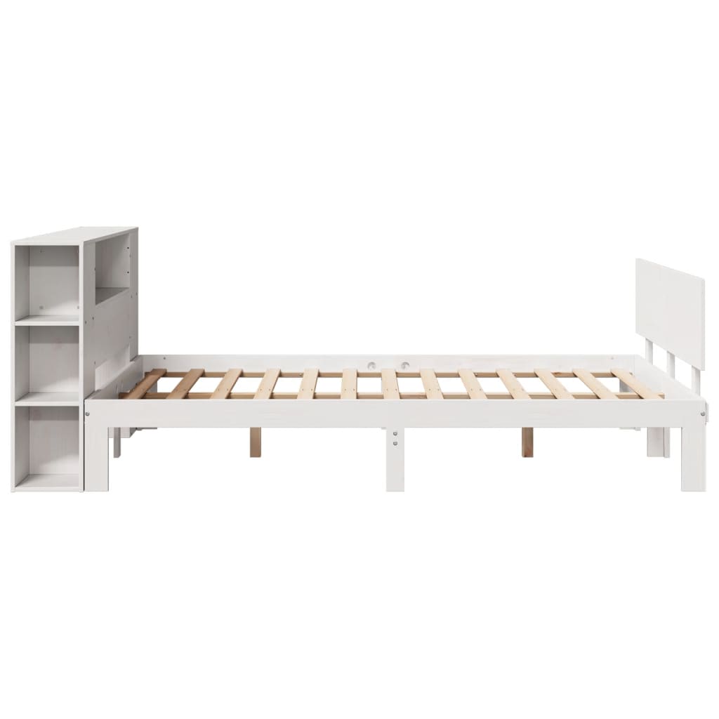 seng med reol uden madras 135x190 cm massivt fyrretræ hvid