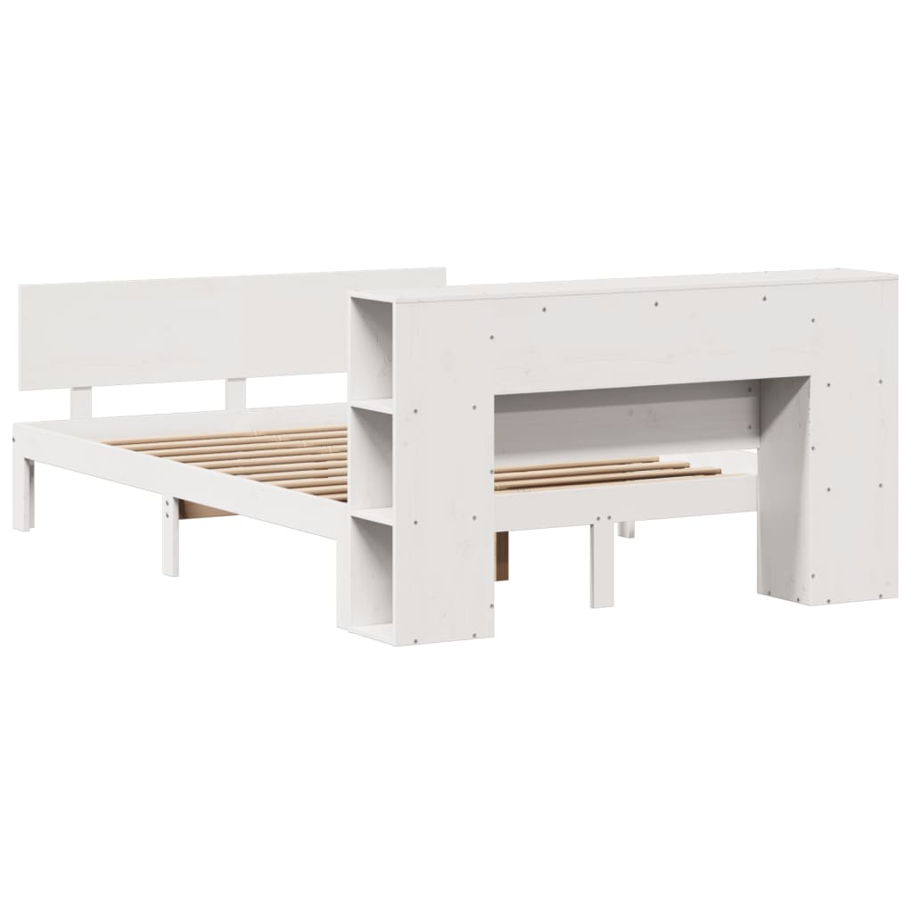 seng med reol uden madras 135x190 cm massivt fyrretræ hvid