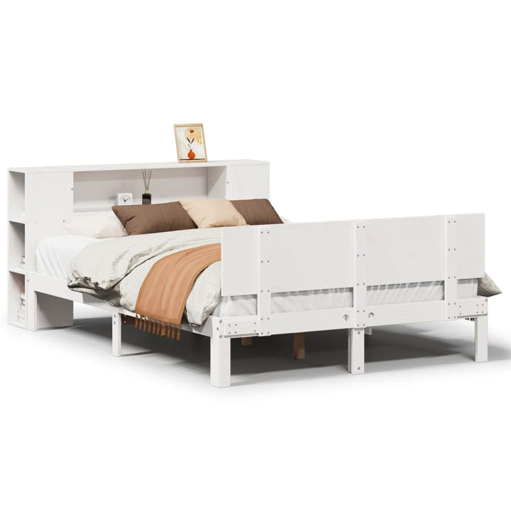 seng med reol uden madras 140x190 cm massivt fyrretræ hvid
