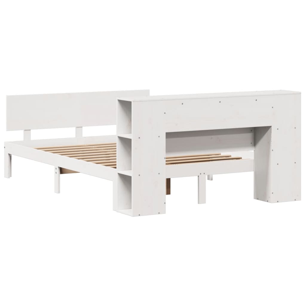 seng med reol uden madras 140x190 cm massivt fyrretræ hvid