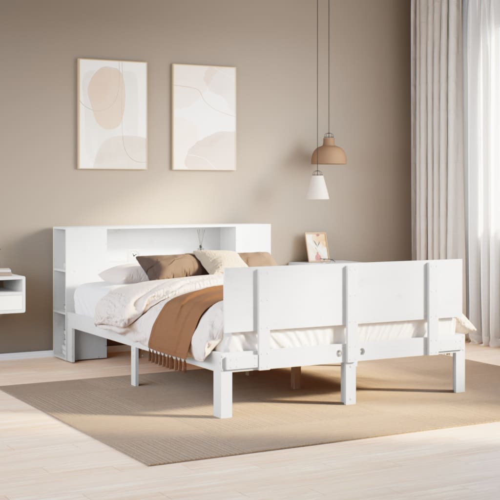 seng med reol uden madras 120x200 cm massivt fyrretræ hvid