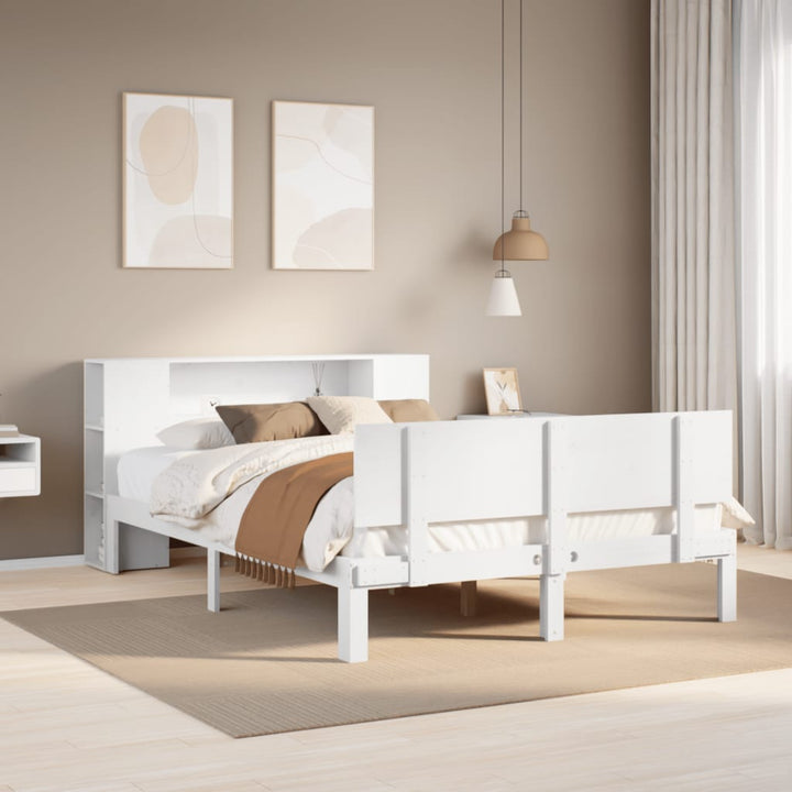 seng med reol uden madras 150x200 cm massivt fyrretræ hvid